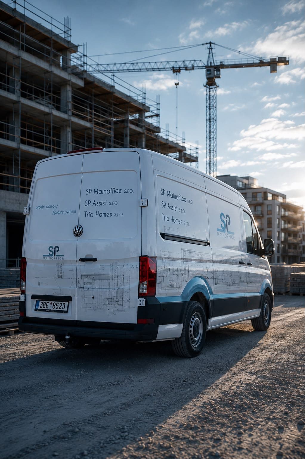 SP MainOffice s. r. o. – firemní dodávka na stavbě projektu